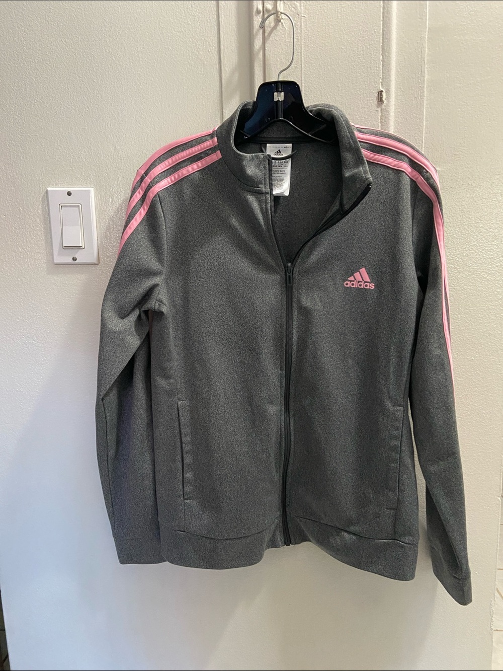 adidas Dark Gray Bomber Jacket with Pink Stripe Detail